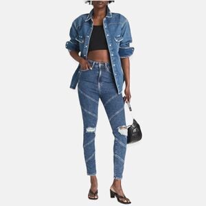 Retrofete PANELED DISTRESSED HIGH-RISE SKINNY JEANS, 27